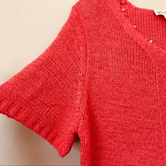 TanJay Coral Open Weave With Beading Detail V-Neck Sweater Women's Size Large - Picture 8 of 14